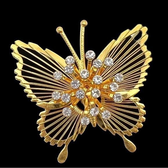 Vintage Jewelry - Vintage Monet “Spinneret” Gold Plated w/ Swarovski Crystals Butterfly Brooch
